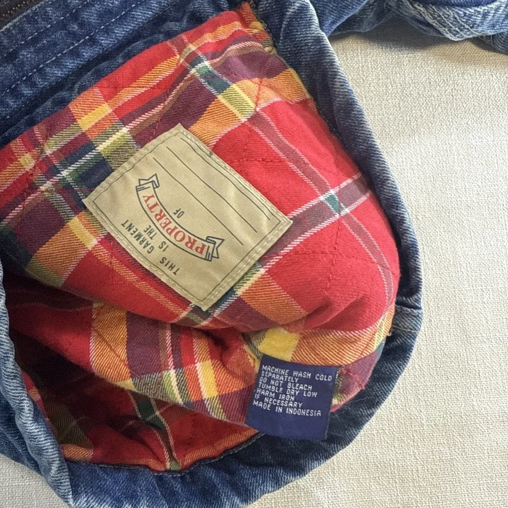 Vtg GAP Denim Jacket Kids XS Corduroy Collar Plaid Lined Chore‎ Barn Coat 90s